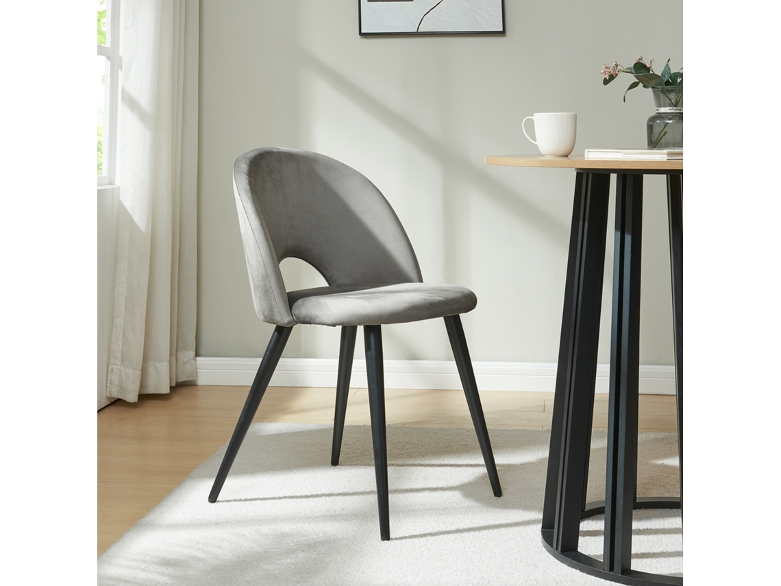 Juego De 6 Sillas De Comedor Karijoki Terciopelo 77x50x55 Cm Gris Y Negro en.casa