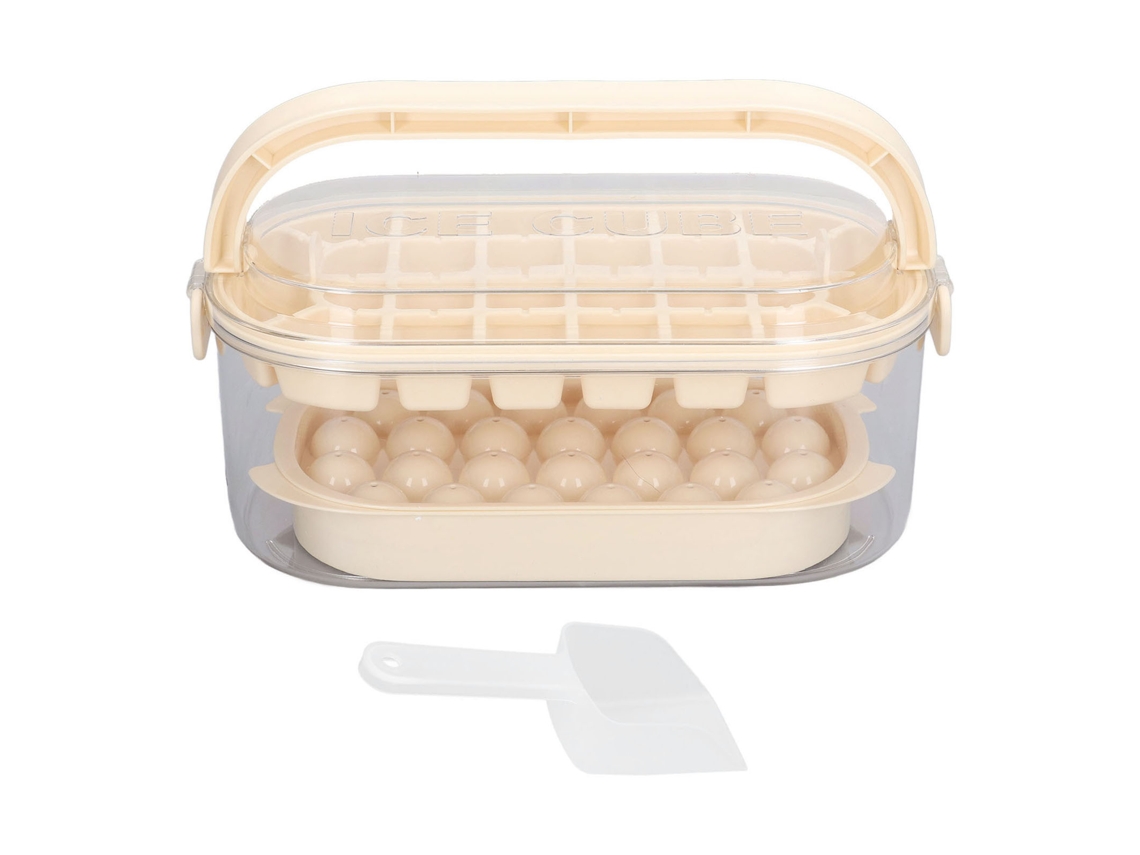 Bandejas Para Cubitos De Hielo Redondas Y Cuadradas Con Tapa Y Caja, 2 Niveles, 54 Cubitos.