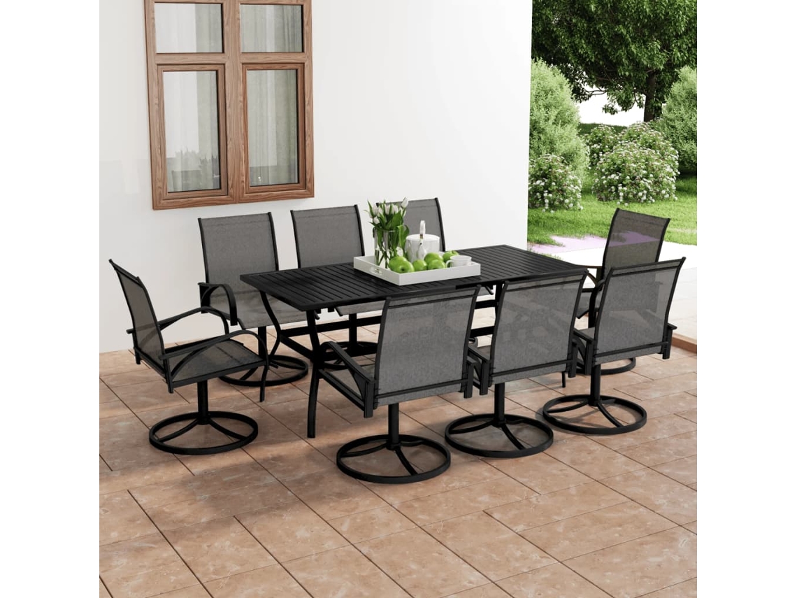 9 Piezas Conjunto De Jantar Para Jardim Textilene E Aço Dkd Home Decor