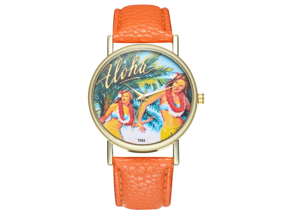 Reloj De Pulsera Retro Para Mujer Con Esfera Redonda Y Movimiento De Cuarzo Naranja.