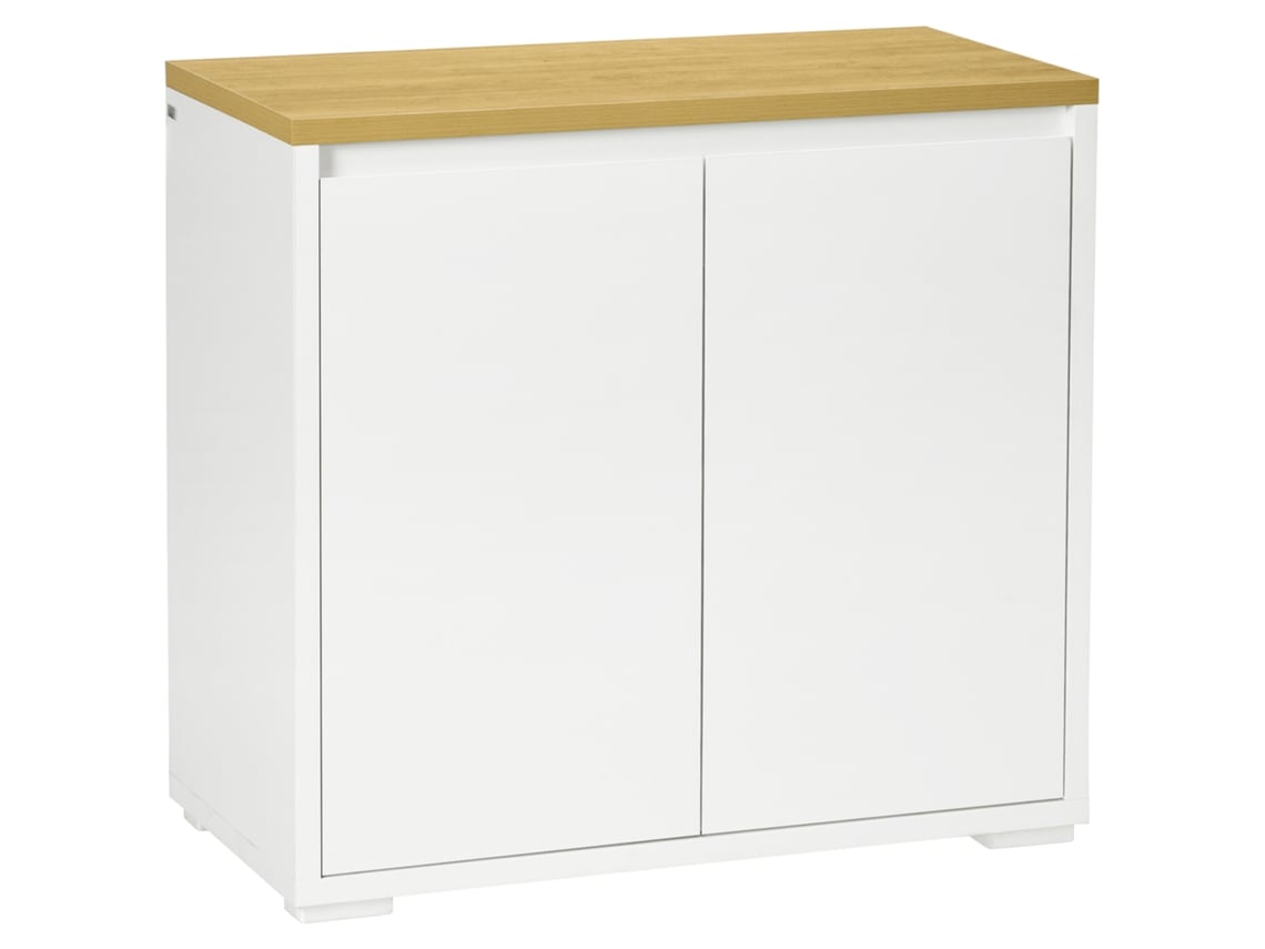 Aparador Compacto Sala Portas Prateleira Ajustável Hall Branco 80x37x75