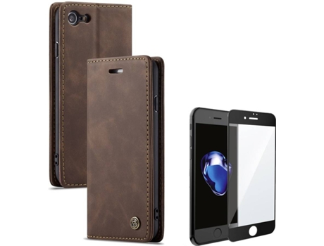 Carcasa y Protector iPhone SE 2020 Livro Caseme Elite Marrón