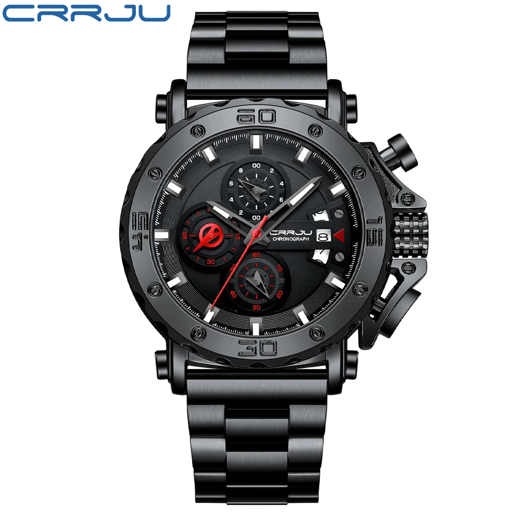 Reloj cronógrafo deportivo para hombre (negro), resistente al agua y con esfera grande.