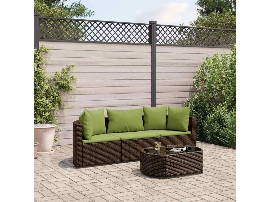 Conjunto de sofás de jardín con cojines de mimbre marrón, Dkd Home Decor