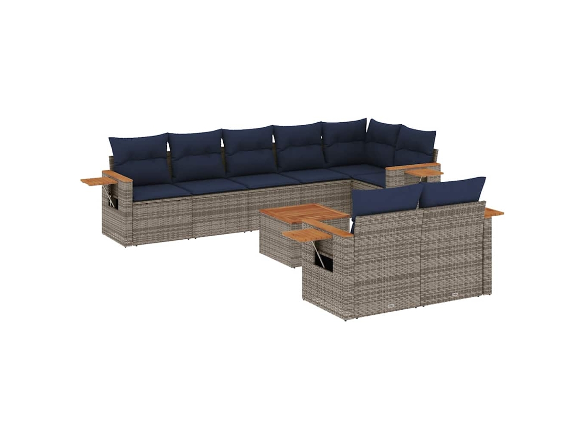Maison Exclusive - Set De Sofás De Jardín 9 Pzas Con Cojines Ratán Sintético Gris