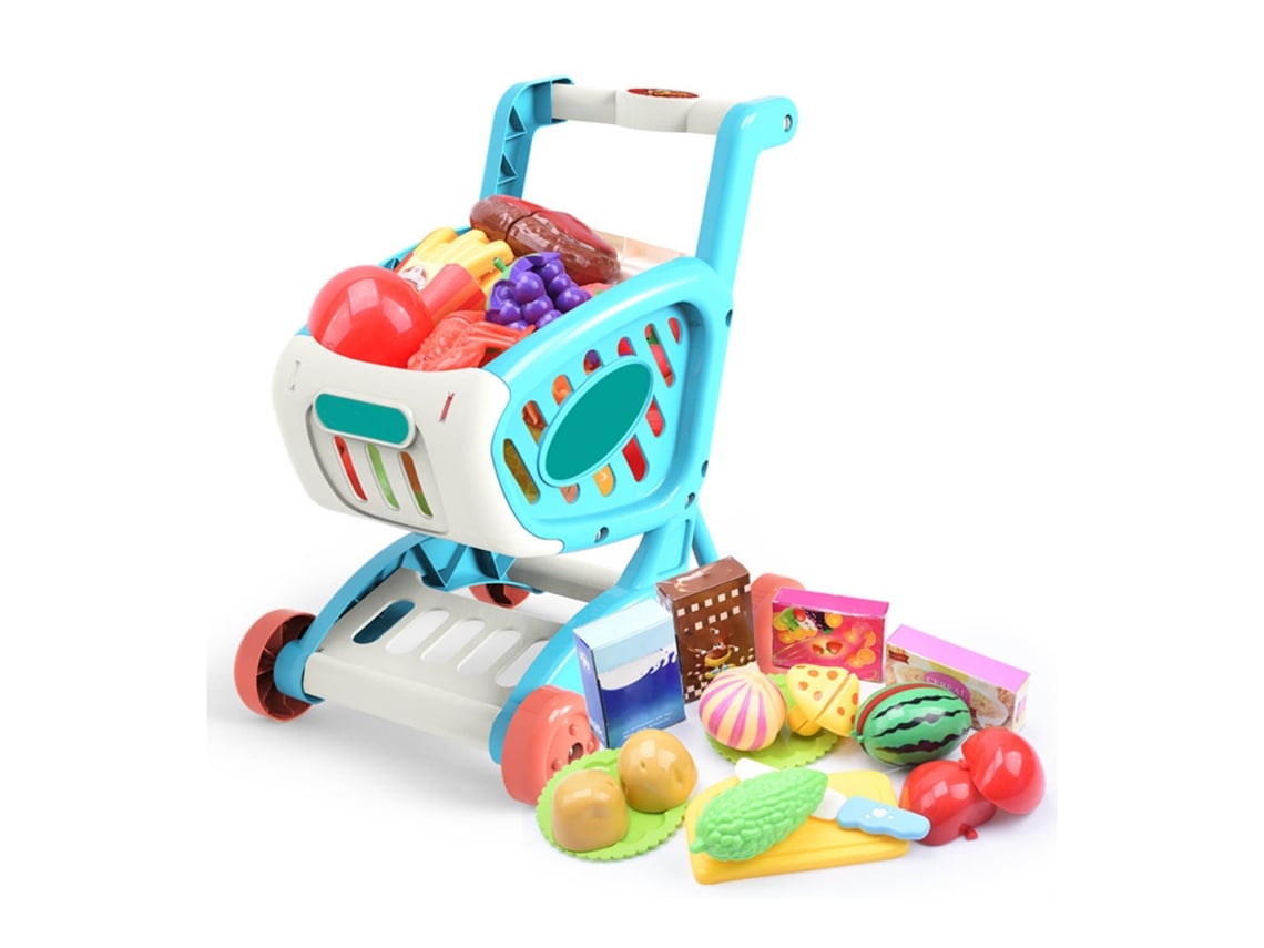 Carrito De La Compra Infantil Con Frutas Y Verduras - Juguete Educativo - Azul