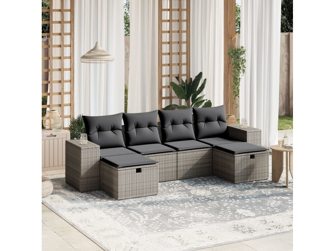 Conjunto de 6 sofás de jardín con cojines en mimbre gris DKD Home Decor
