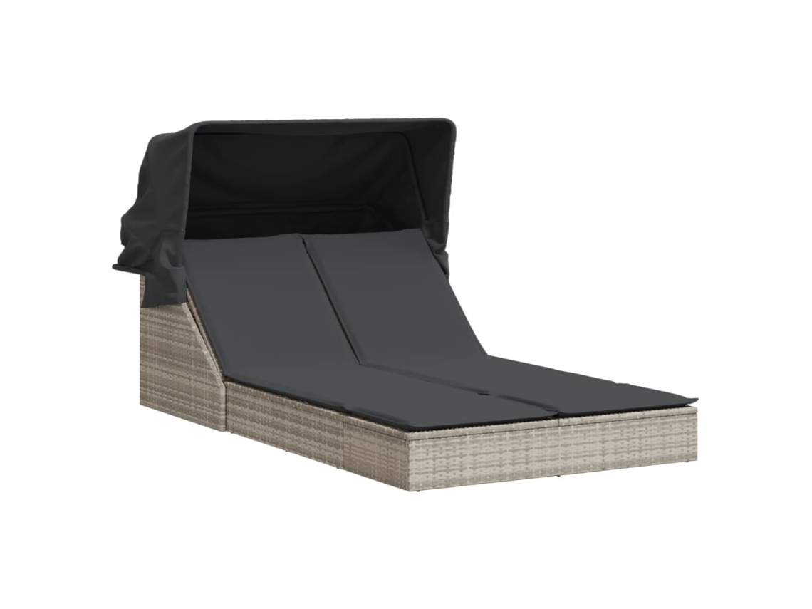 Tumbona doble con dosel y cojines, mimbre gris claro, EXCLUSIVA MAISON (sin dimensiones)