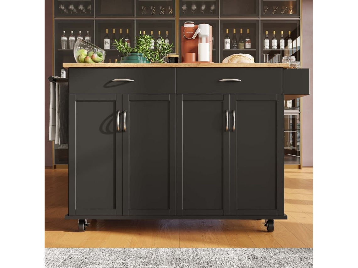 Isla De Cocina 106×50×90.5 Cm - Bufé, Carro Comedor, Almacenamiento - Negro