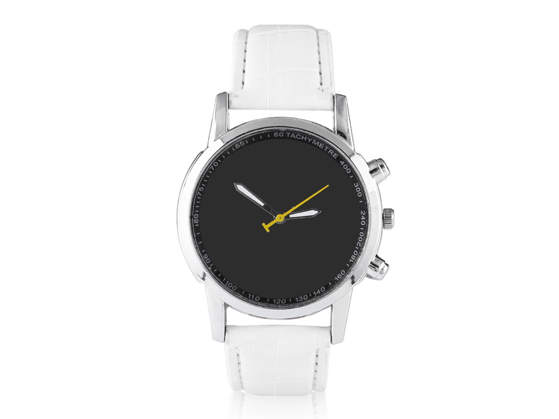 Reloj De Pulsera Analógico Redondo De Cuarzo Con Correa De Cuero Sintético Blanco Y Letras En Inglés.