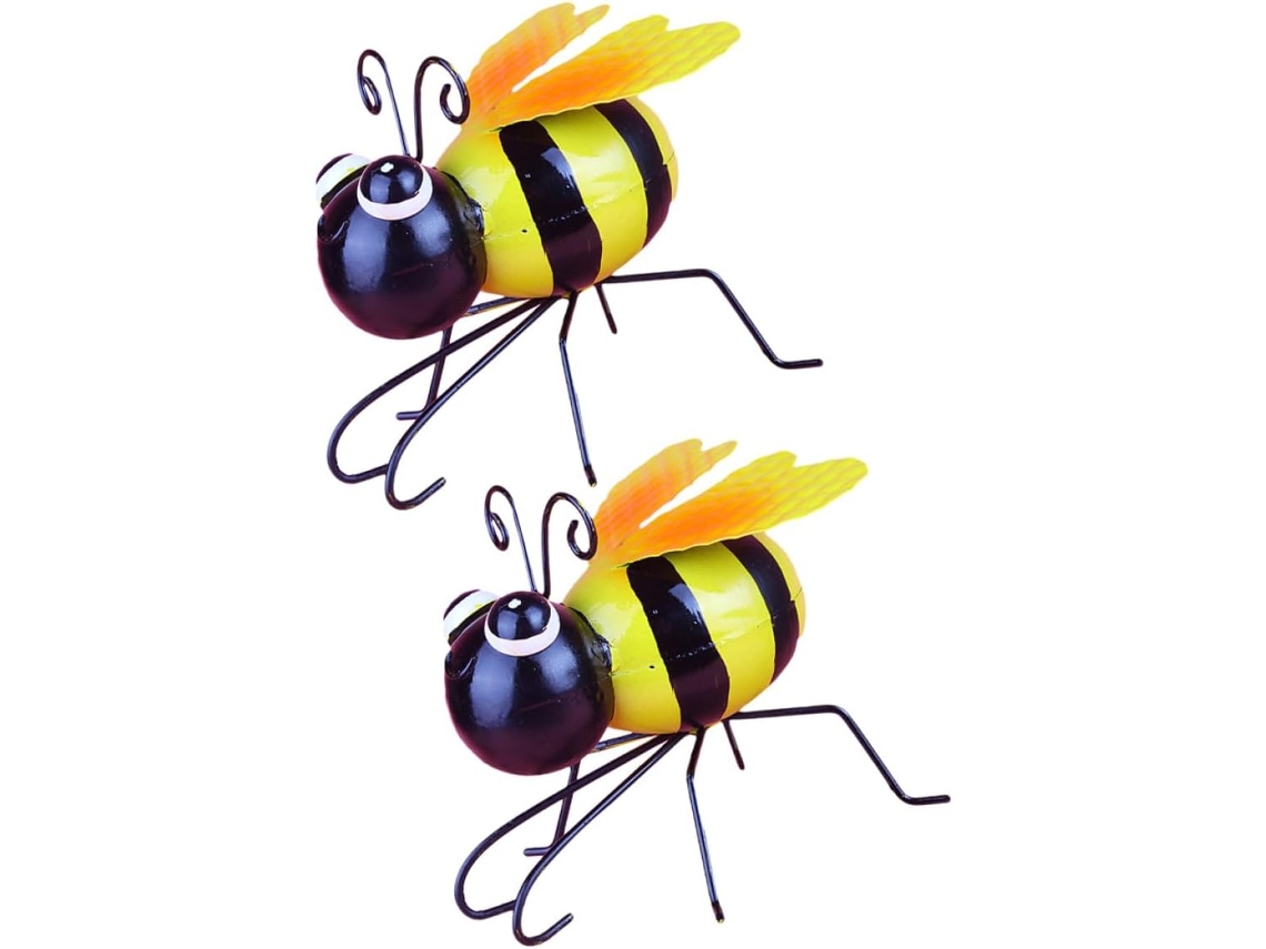 Juego De 2 Esculturas De Abejas De Hierro Amarillo Para Pared, Adornos Para Vallas Exteriores