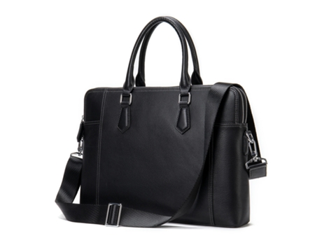 Maletín de Cuero Genuino para Hombres Estuche para computadora portátil Bolso Bandolera Mensajero para Viajes de Negocios Bolso-Negro