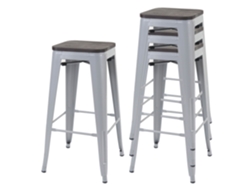 Juego de 4 taburetes de bar con asientos de madera y estructura metálica gris, diseño industrial, apilables 04_0007578