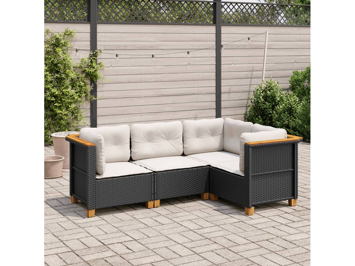 Conjunto de sofás de jardín de 4 piezas DKD Home Decor con cojines de mimbre negros