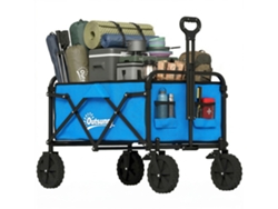 Carrito de jardín plegable con ruedas con bloqueo, asa ajustable, portavasos, capacidad de carga de 80 kg, para camping, color azul.