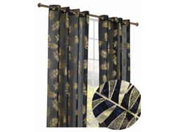 Cortina estampada con hojas doradas 140 x 260 cm Negro - Individual