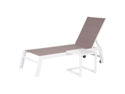 Conjunto de tumbona y mesa auxiliar BARBADOS en textileno color topo - aluminio blanco HAPPY GARDEN