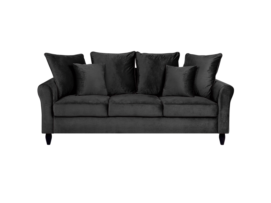 Sofá de 3 plazas BELIANI Bornholm de Terciopelo Negro 197x79x76