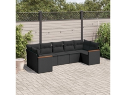 Conjunto de sofá de jardín de 7 piezas con cojines, ratán negro, Dkd Home Decor