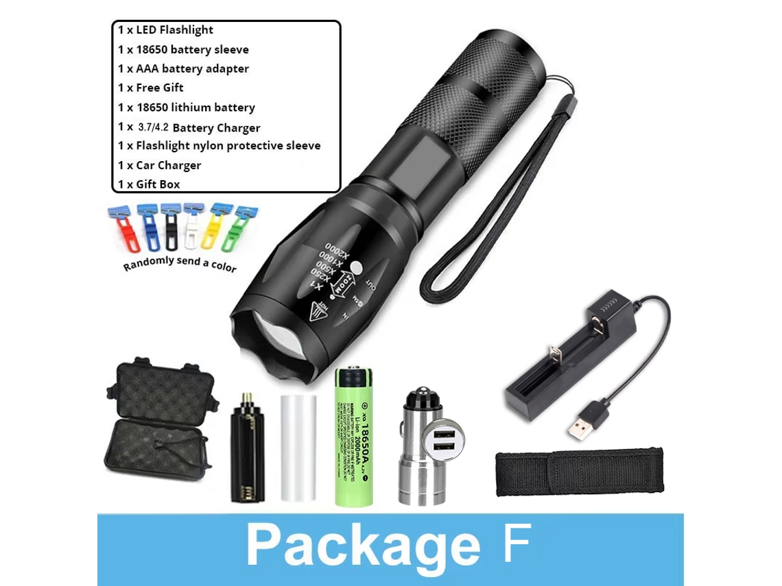 Potente linterna LED con 5 modos, resistente al agua, enfoque ajustable, ideal para ciclismo y camping, funciona con batería 18650. Aeuzwr