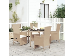 Juego de comedor de jardín de 5 piezas con cojines, mimbre sintético beige, Dkd Home Decor