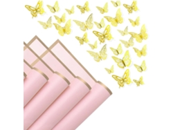 20 Hojas De Papel De Regalo Floral Con Borde Dorado Y 48 Pegatinas.