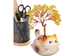 Decoración Escritorio Forma Árbol Cristal Linda Figura Gatito Citrino Salpicadero Coche Oficina Hogar Estudio