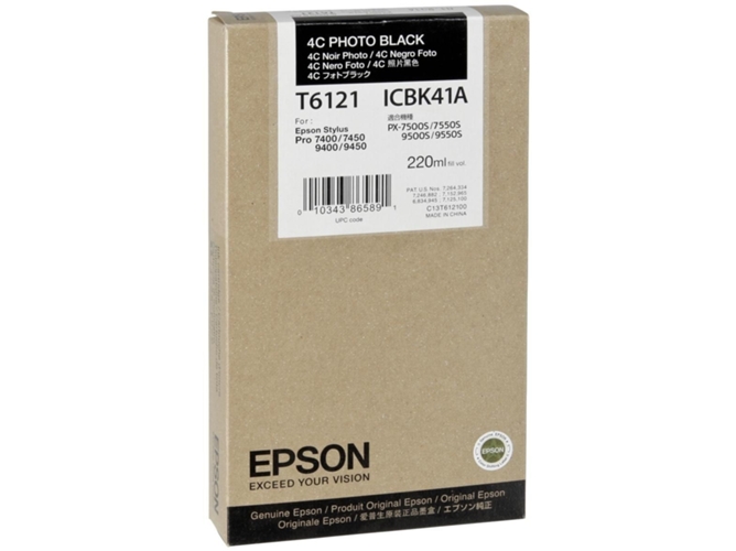 Cartucho de tinta original EPSON, T6121 220 ml , Negro foto, C13T612100