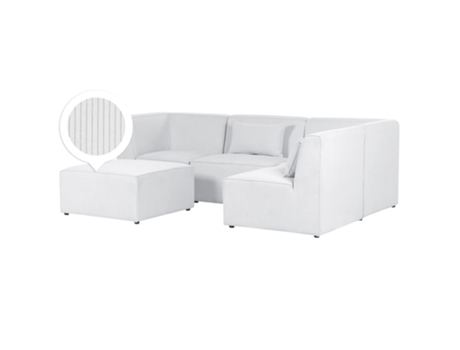 Sofá esquinero modular de 4 plazas a la izquierda con reposapiés en blanco sucio Bombazine Lemvig BELIANI