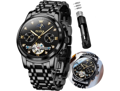 VEANXIN Reloj mecánico automático de acero inoxidable para hombre(negro)