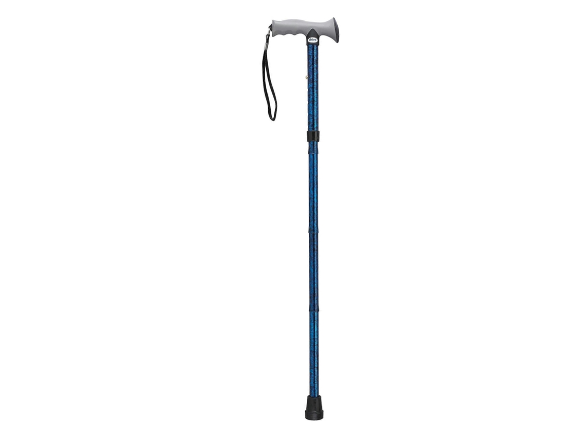 Bastón plegable de aluminio con altura ajustable y cómodo mango de gel, azul craquelado.