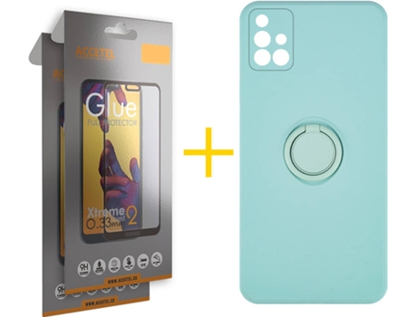 Carcasa + 2 Protectores de Pantalla para Samsung Galaxy A71 ACCETEL Verde Agua