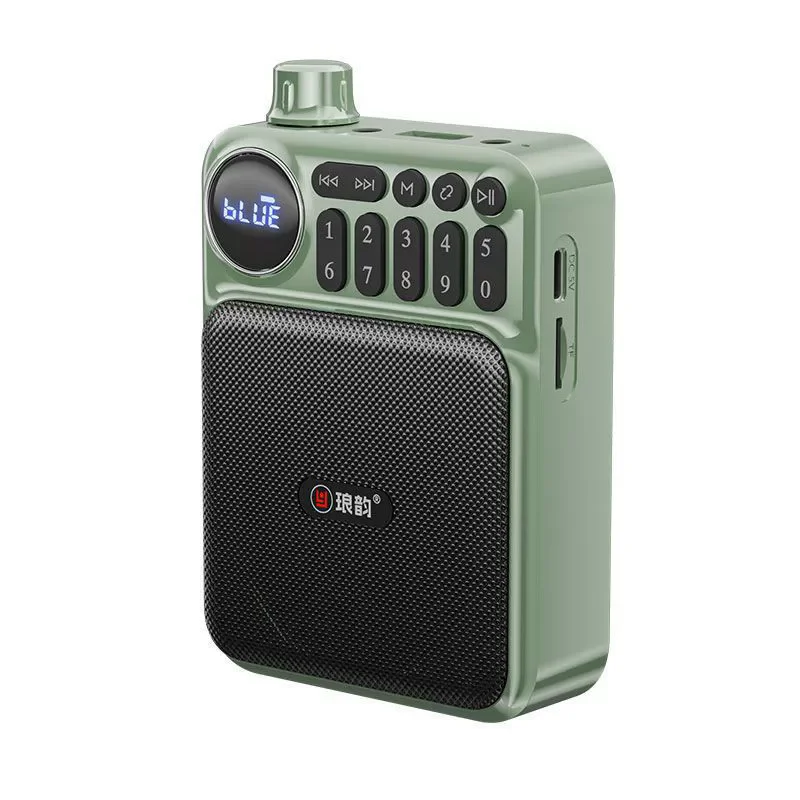 Mini radio FM (verde) - Pantalla LED - Recargable - Altavoz Bluetooth - Grabadora - Compatible con tarjeta TF - Auriculares USB de 3,5 mm