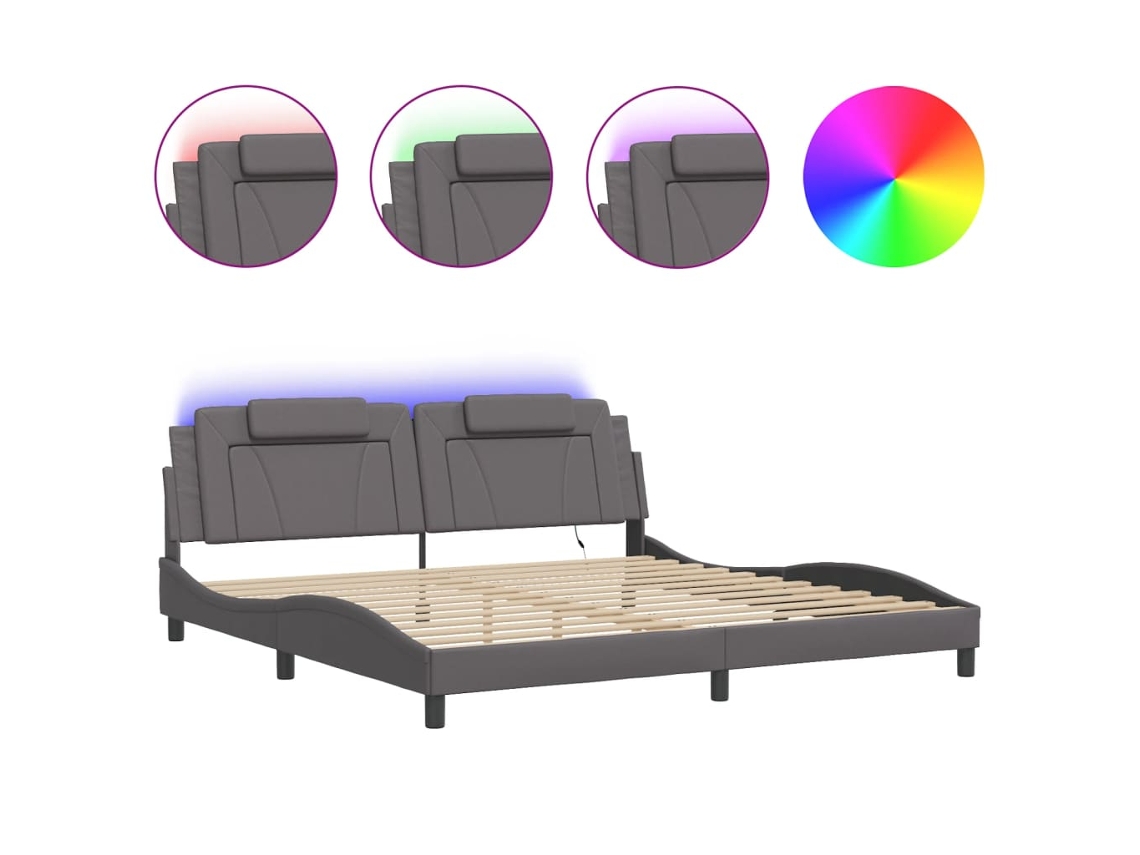Maison Exclusive - Estructura De Cama Viana Con Led Sin Colchón Gris 200x200 Cm