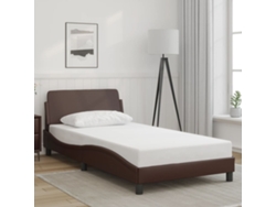 Estructura De Cama Sin Colchón Cuero Sintético Marrón 100x200cm