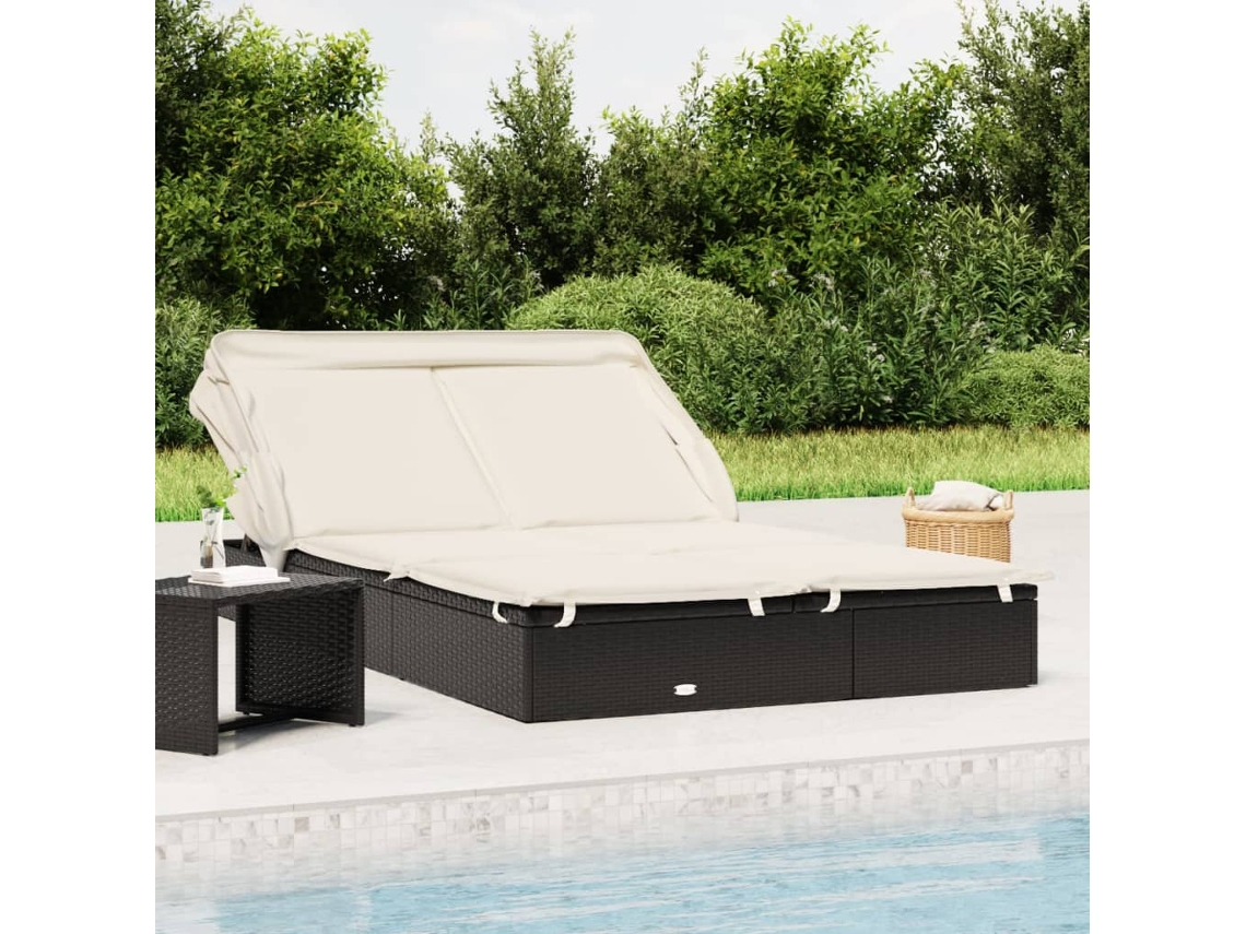 Tumbona de mimbre negra para dos personas con techo plegable Lovely Home