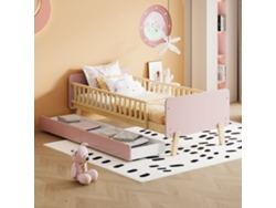 Cama Infantil 90x190cm Con 2 Cajones - Cama Individual De Madera Maciza Con Somier - Rosa