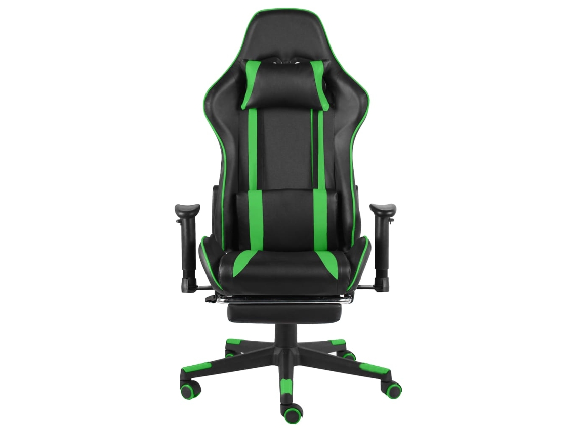 Silla giratoria para videojuegos con reposapiés, PVC verde.