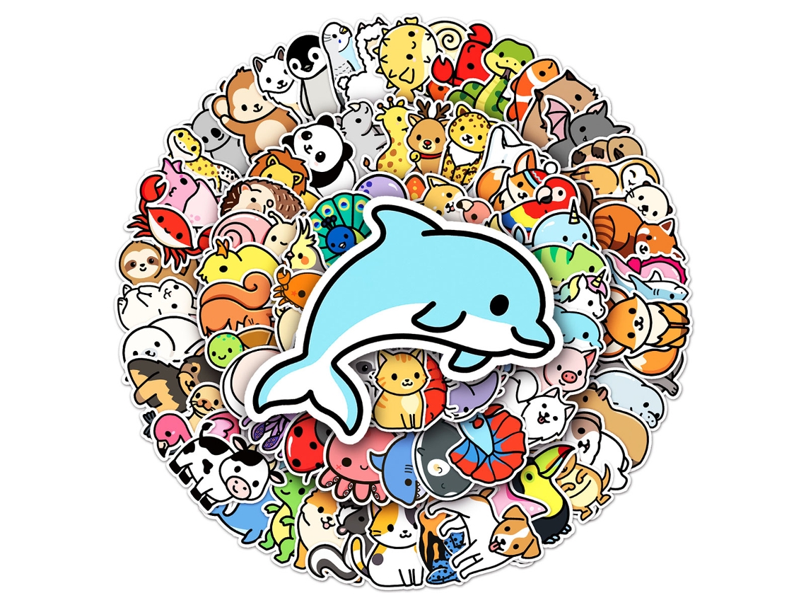 100 lindas pegatinas decorativas de animales de dibujos animados para maletas, refrigeradores, scooters y teléfonos.