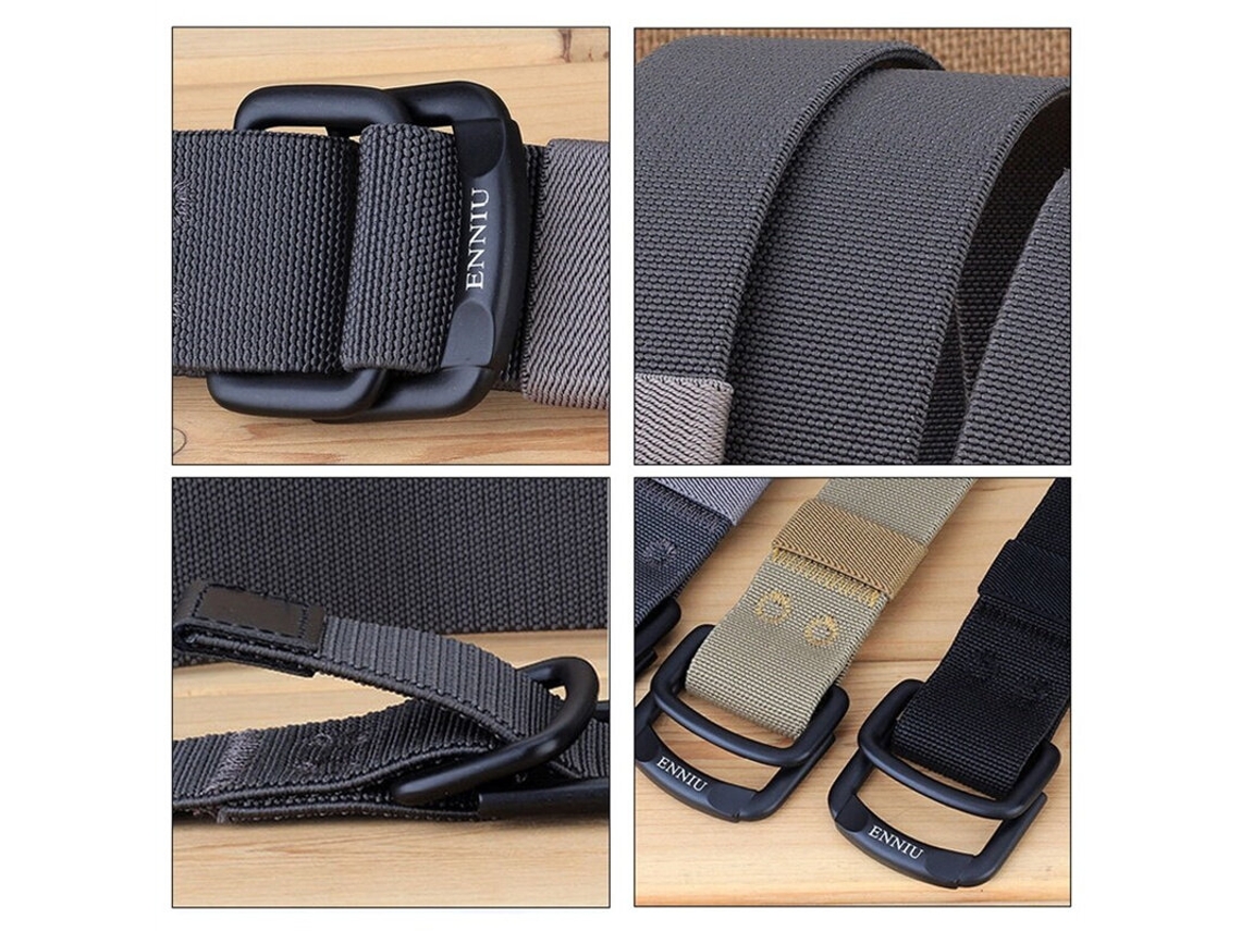 Cinturón Táctico De Nailon Elástico Negro Para Hombre De Enniu Ideal Para Pantalones Vaqueros Cinturón De Lona Con Hebilla Metálica De Doble Anillo