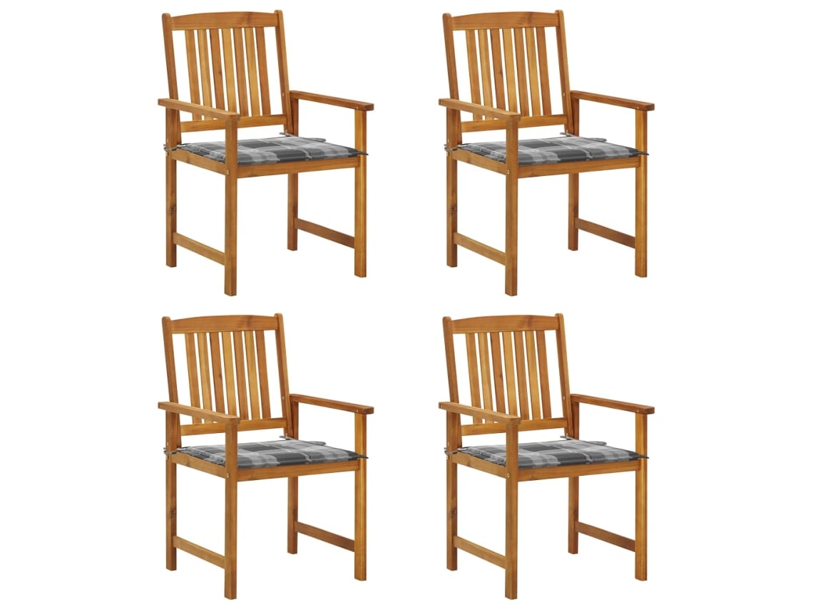 Sillas de jardín DKD Home Decor de 4 piezas con cojines, madera maciza de acacia