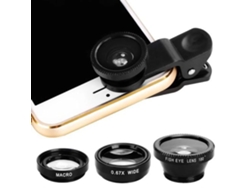 Kit de lentes 3 en 1: Lentes ojo de pez, macro y gran angular para teléfonos móviles y cámaras (negro)