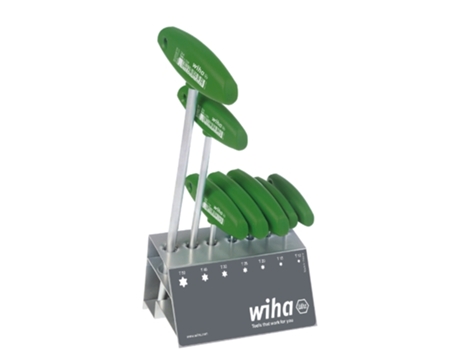 WIHA Juego de llaves Allen con mango corredizo TORX®, de 8 unid., en cromado mate, incl. soporte de banco de trabajo (01348)