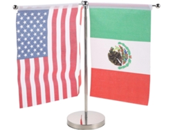 Juego De 3 Banderas De Oficina: Estados Unidos, Canadá Y México, Con Mástiles Telescópicos De Metal.