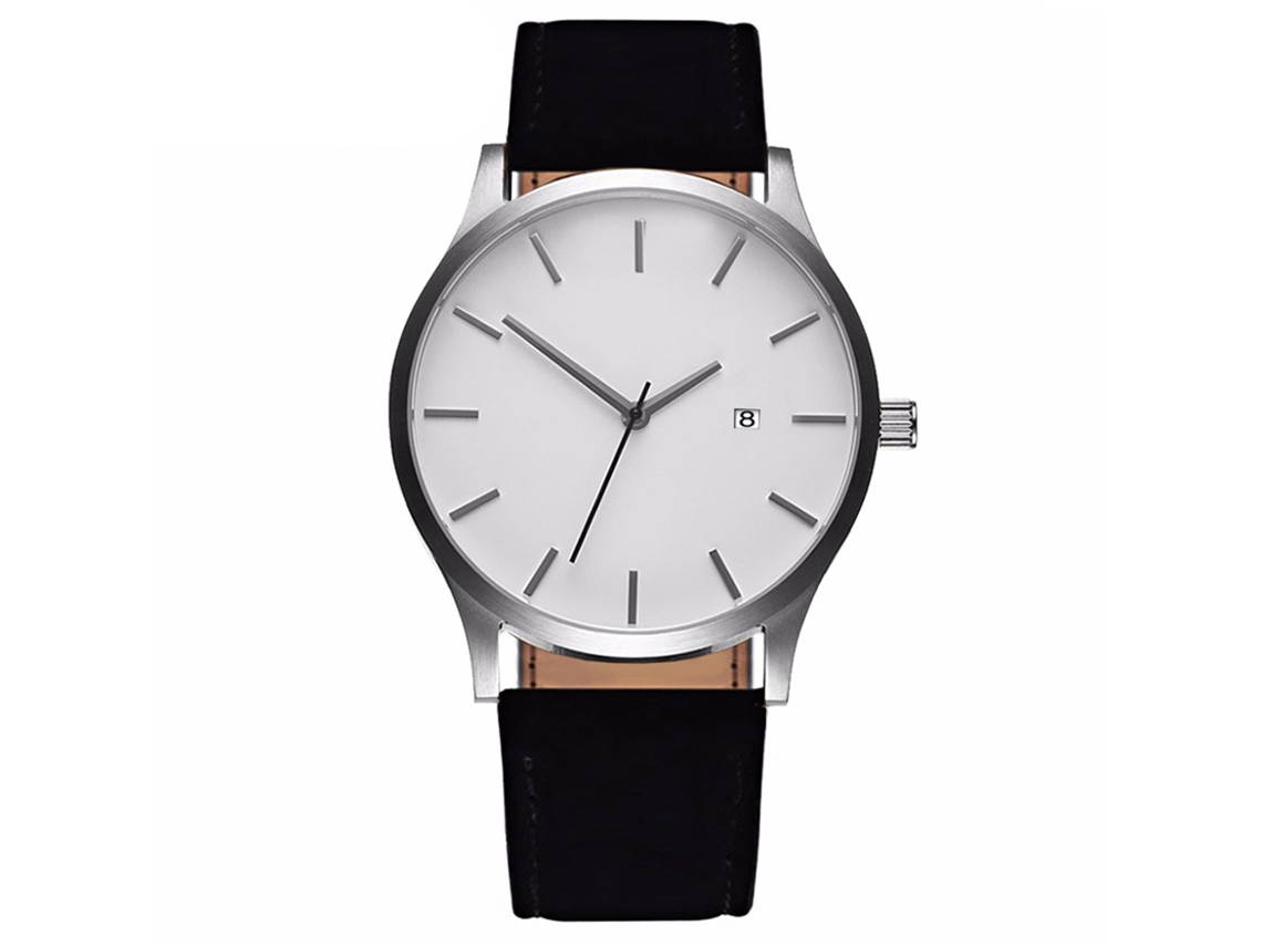 Reloj De Cuarzo Para Hombre Con Correa De Piel Sintética, Estilo Casual Sencillo, Blanco Y Negro.