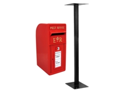 Buzón rojo de Royal Mail con soporte de suelo de hierro fundido y soporte de pared
