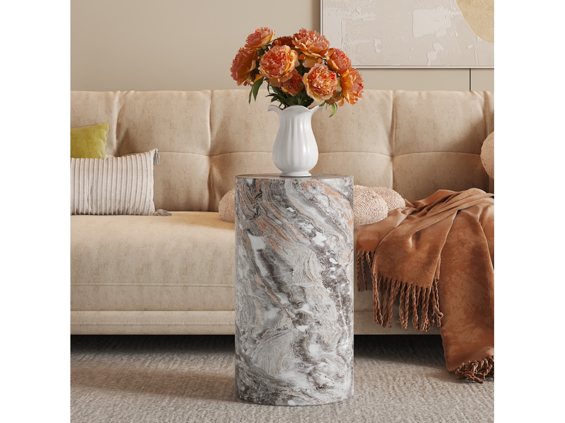 Mesa Centro Redonda Mdf Mármol Gris Diseño Minimalista Mesa Auxiliar Salón Moderno