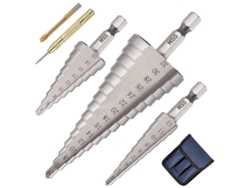 Kit de brocas escalonadas HSS con revestimiento de titanio LINJOU, de 4 a 32 mm, con punzón y broca helicoidal.