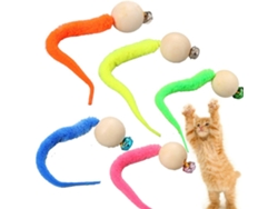 5 bolas interactivas con forma de gusano y cascabel para gatos