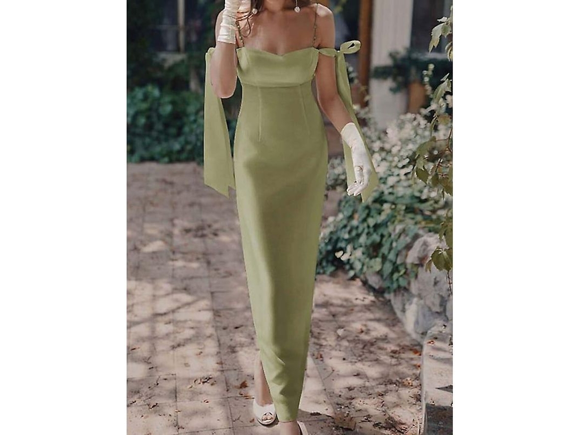 2026-vestido De Fiesta Satinado Para Mujer Sin Mangas Hombro Descubierto Largo Verano Primavera Color Sólido Moderno